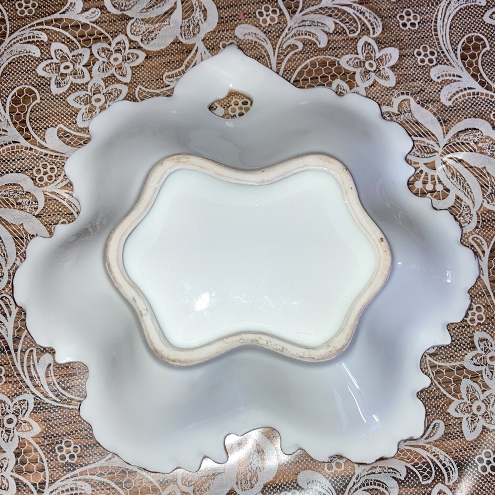 Beautifully hand painted w/wild roses 6” dia. nuts/candy dish w/gold trim. $29 - Picture 2 of 3